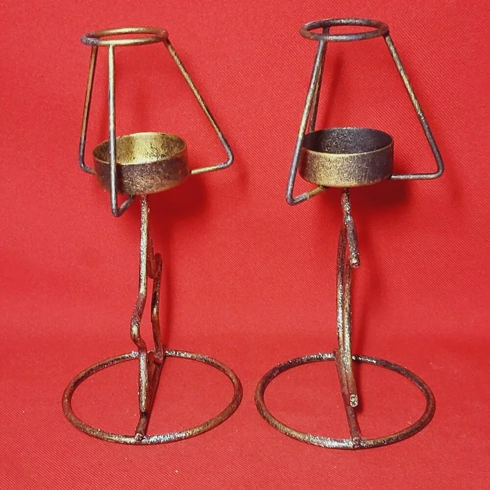Metal Star Moon Tea Light Candle Holder Set of 2